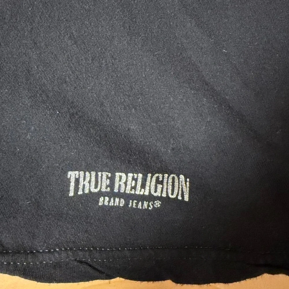 True Religion Mens Black Cotton T-Shirt Silver Sleeve Logo Size Large